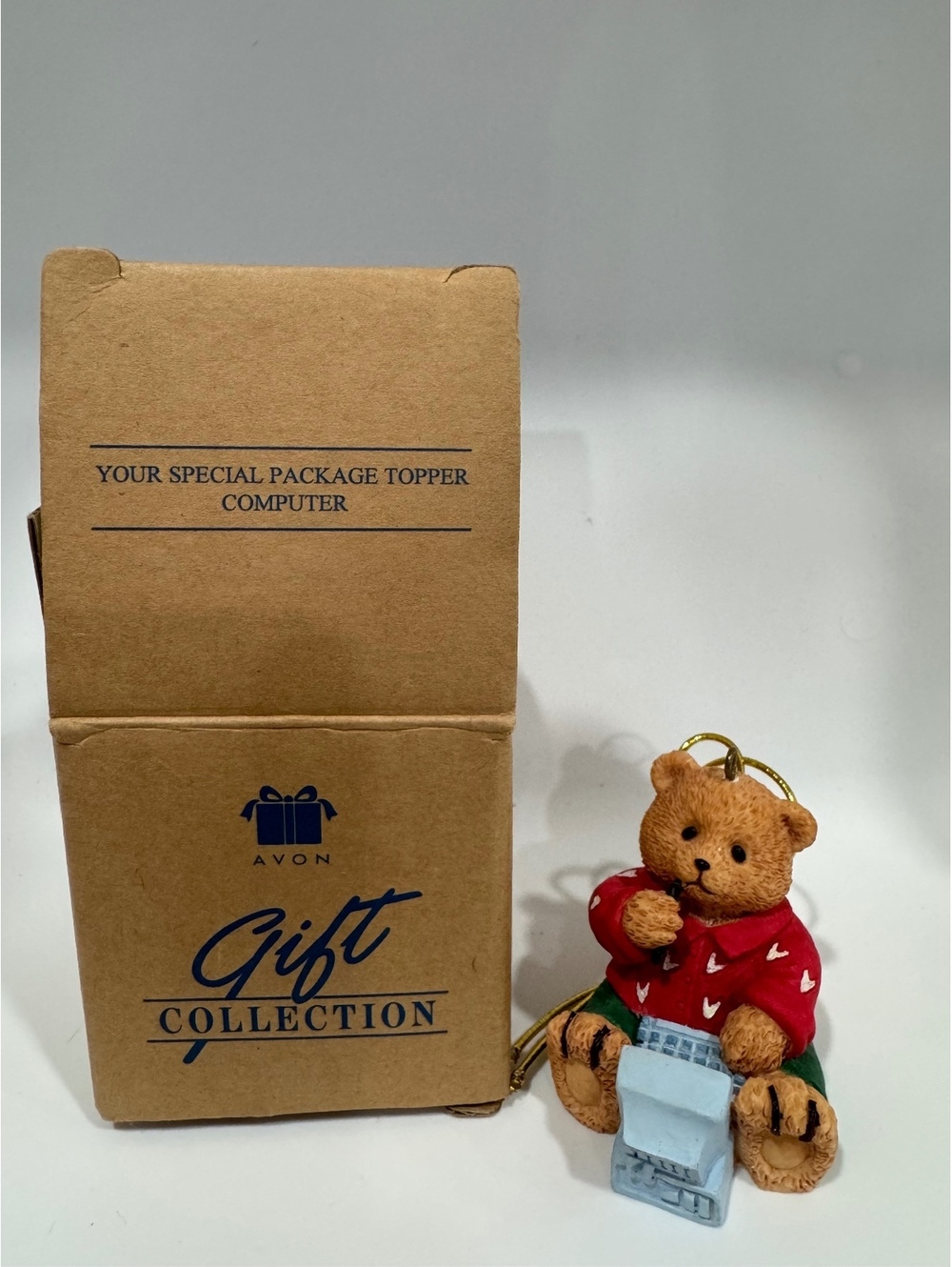 Avon Gift Collection Bear with Computer Package Topper Ornament 1997
